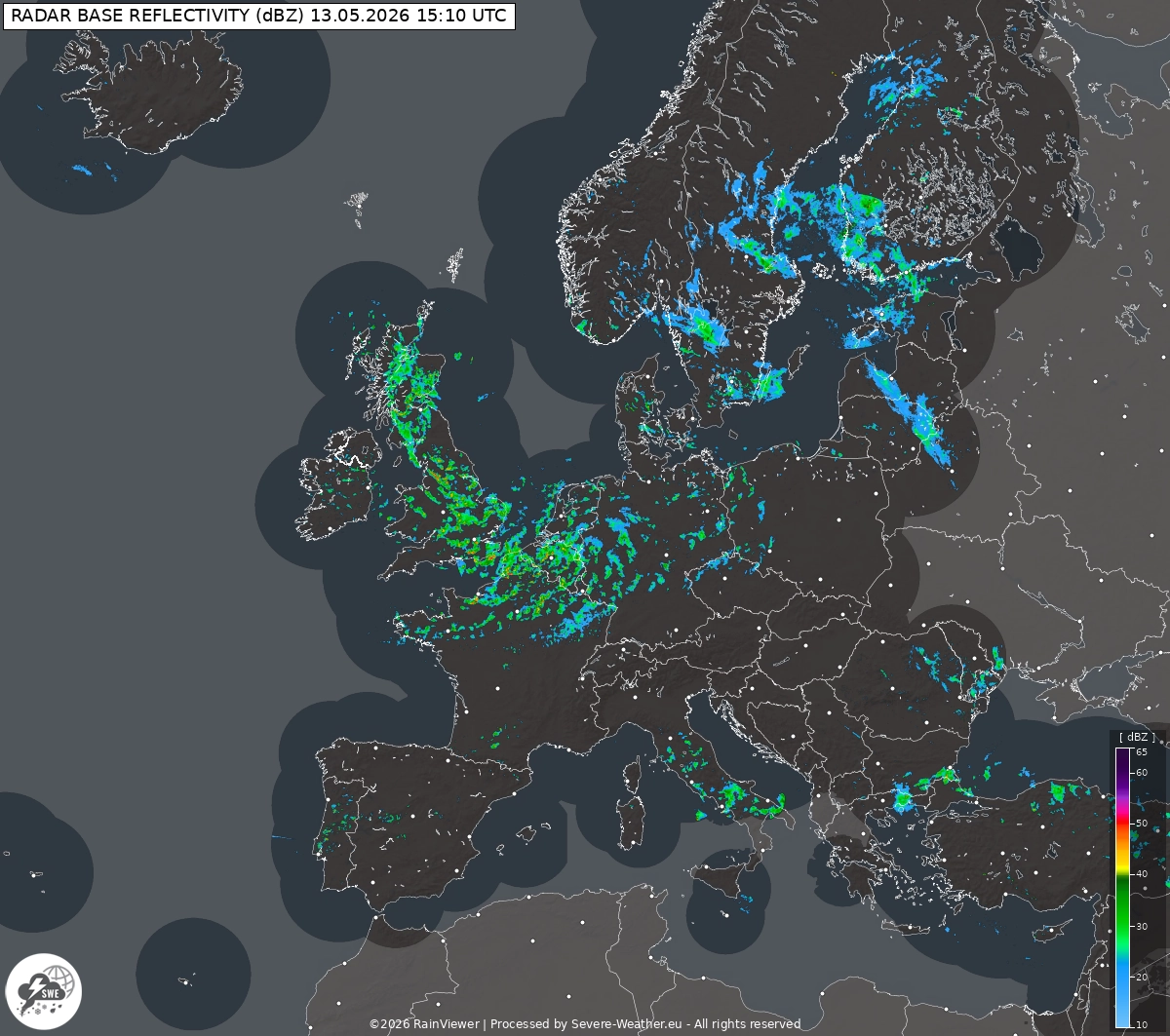 Radar Base Reflectivity [dBZ] Europe
